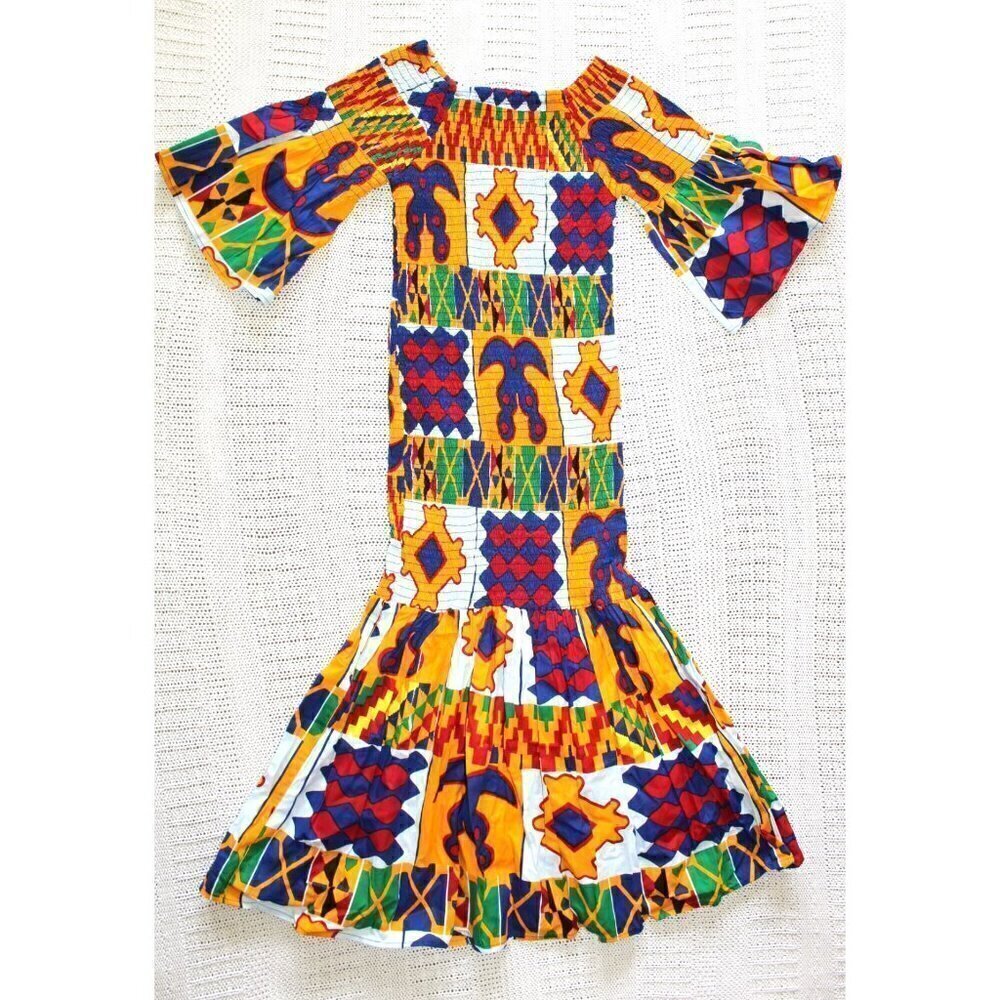 Handmade African mermaid multicolor ruffled trumpet Maxi dress Size M stretch - Picture 7 of 12